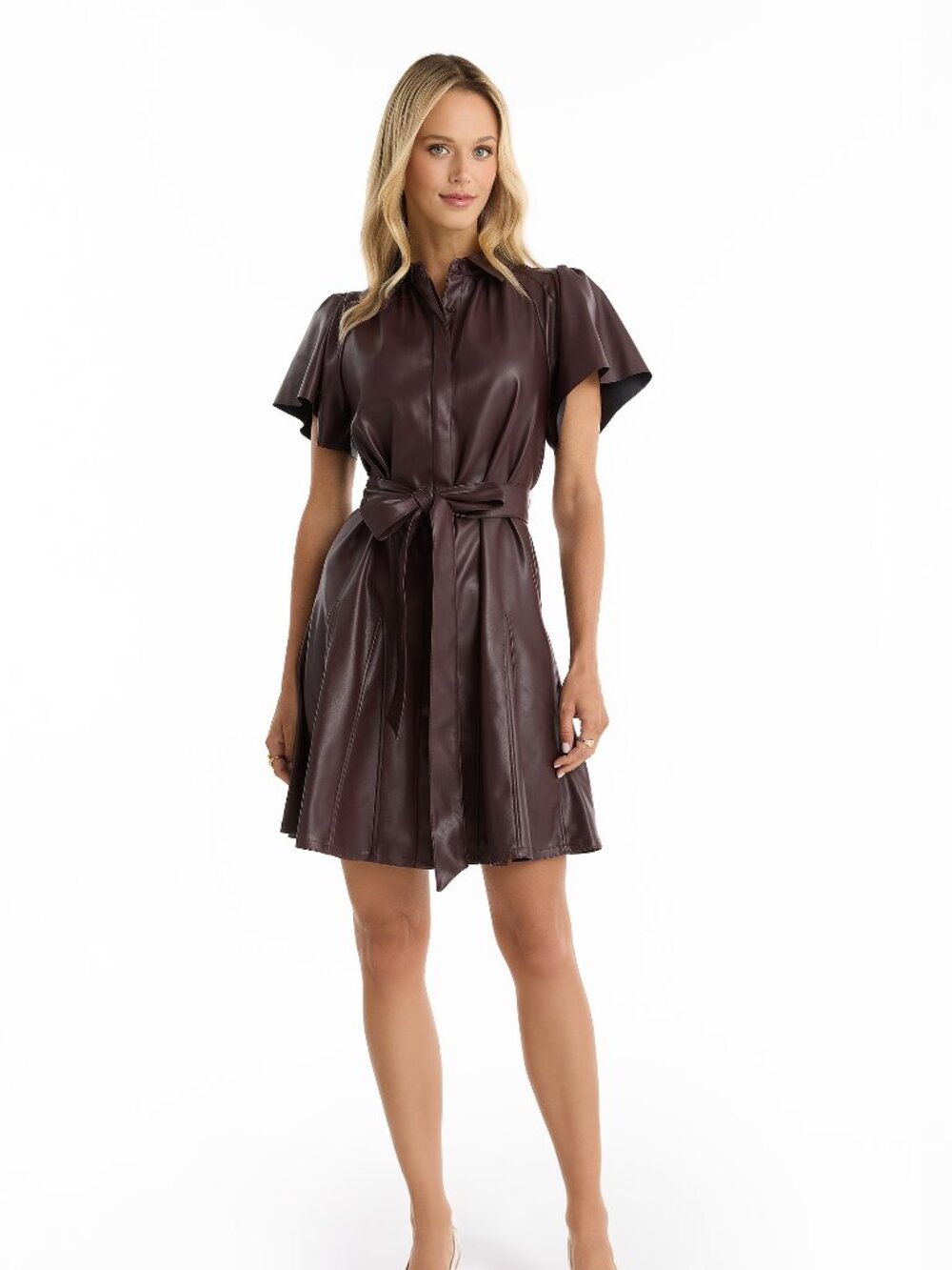 THE NOLI SHOP Devin Leather Ruffle Dress Merlot, New with tag